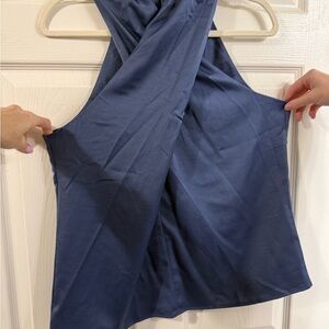 Skies Are Blue Steel Blue Cross-Nexk Sleeveless Top